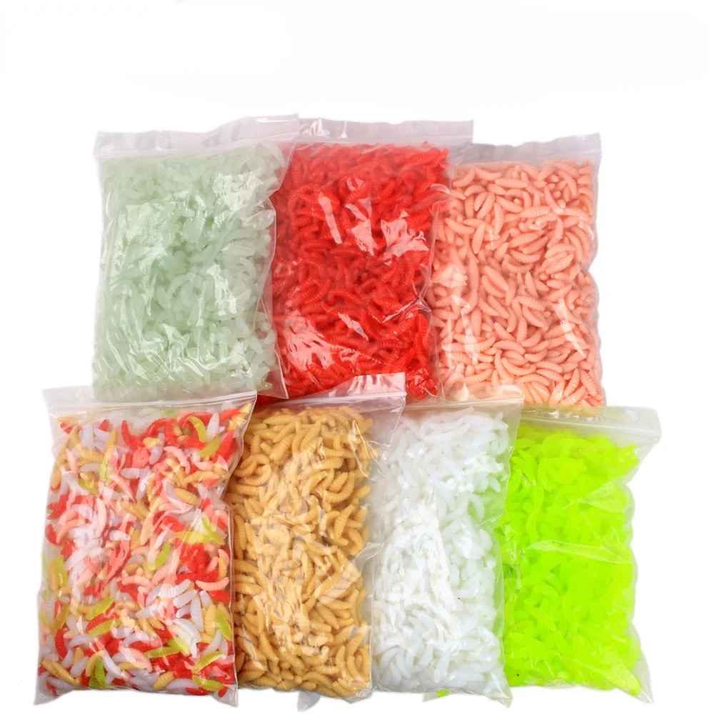 

100PCS Bread Worm Silicone Artificial Baits 2cm 0.3g Maggot Grub Soft Fishing Lure Hooks Smell Worms Glow Shrimps Fish Lures