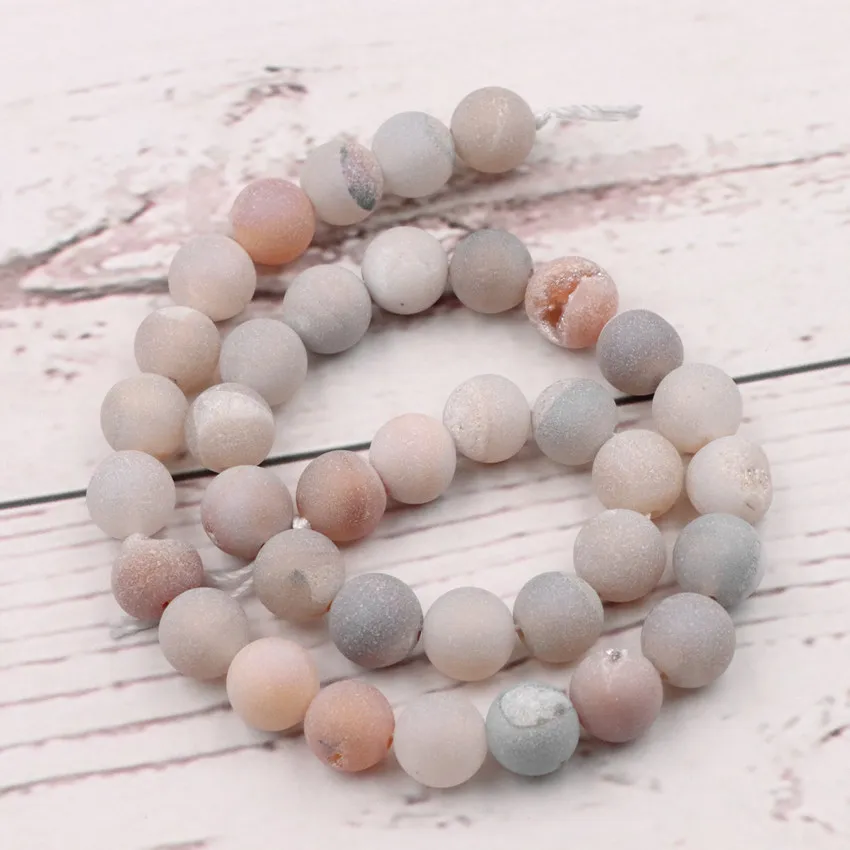 New Round Natural Geode Stone Agates DIY Necklace Bracelet Jewelry Making Polished Crystal Quartzs Loose Bead Mineral 15&quot A991 |
