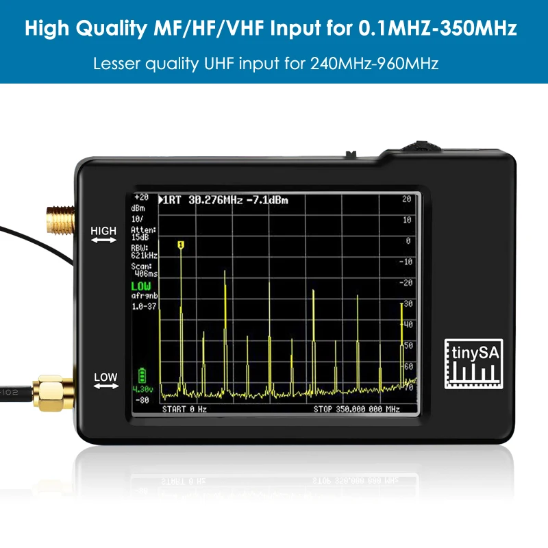 Портативный анализатор спектра TinySA ручной миниатюрный частоты от 100 кГц до 960 МГц