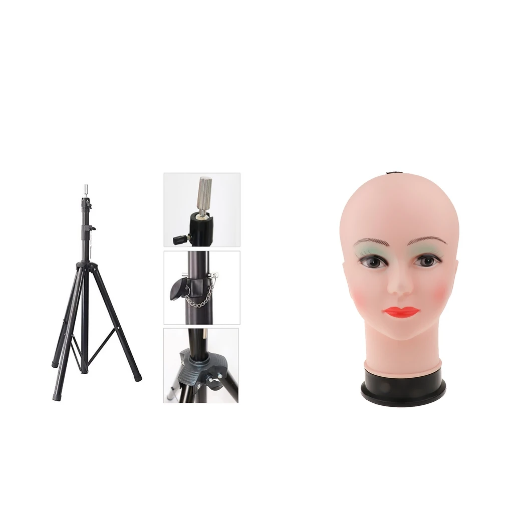 

PVC Mannequin Head + Multifunction Tripod Manikin Display Stand Hairdressing