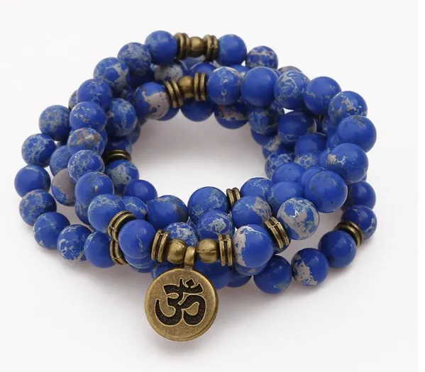 

blue 108 beads 8mm elastic adjustable Lotus life tree Buddha OM eye Chakra Reiki agate Onyx Bracelet necklace cfv3
