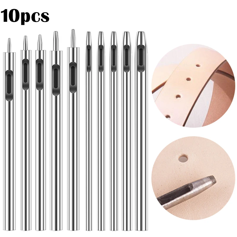

LMDZ 10Pcs Leather Hole Punch Cutter Set for Leather Crafting Round Hollow Tools for Paper Rubber Soft Leather Working