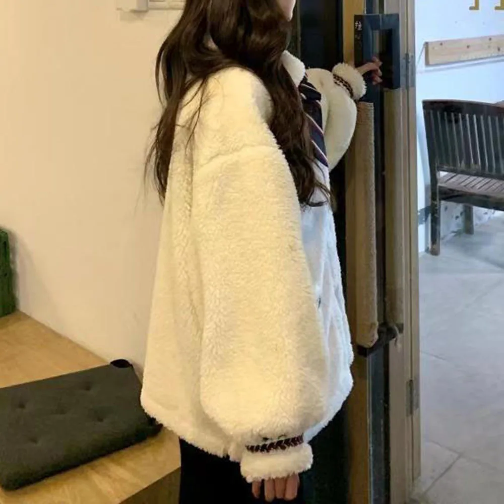 

Faux Fur Overcoat For Women Thick Imitation Lamb Wool Students Tide 2020 Winter Student Lamb Wool Cardigan Jackets Bow Coats