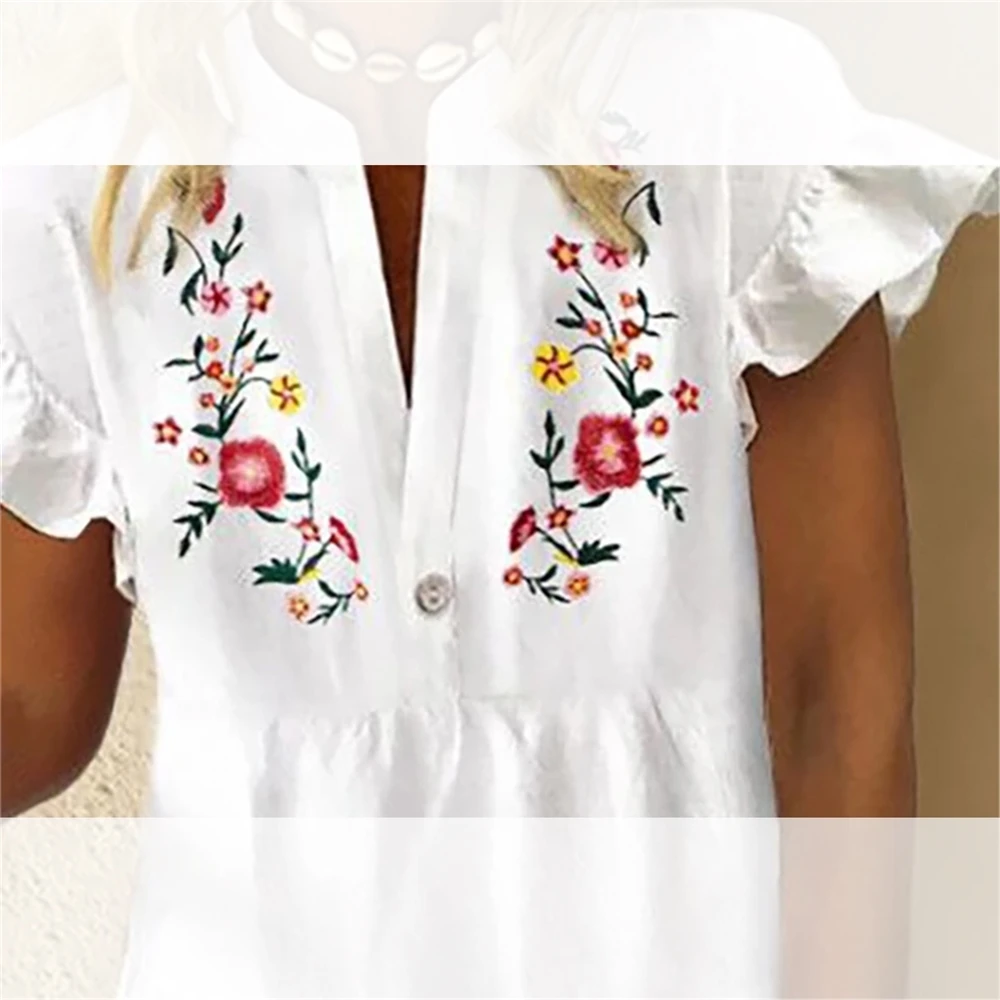 

2021 Latest Design dress Amazon cross-border new arrival loose casual and comfortable short dress vintage flower V-neck dress