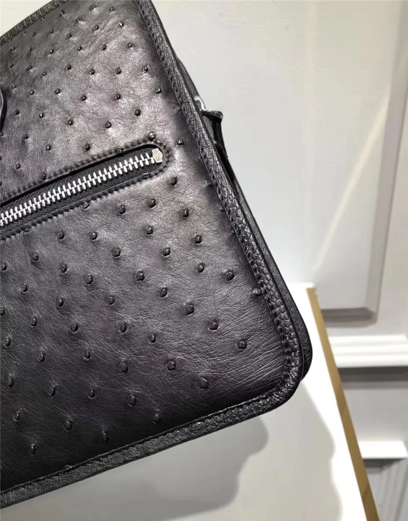 Деловой стиль, натуральная кожа страуса, мужской большой портфель, экзотическая кожа, Мужской рабочий кошелек, сумка для ноутбука, длинный ремень, сумка на плечо