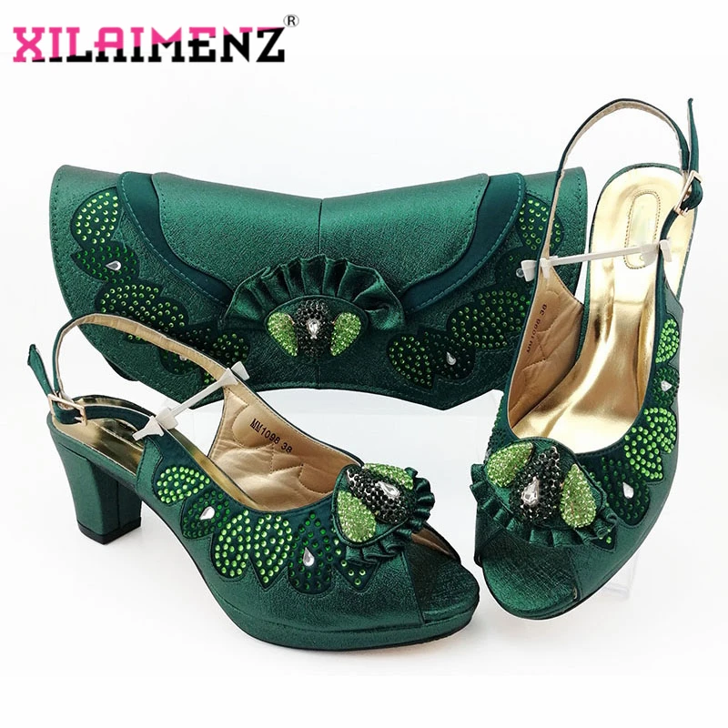 Последний темно-зеленый цвет комплект из туфель и сумочки в итальянской вечерние