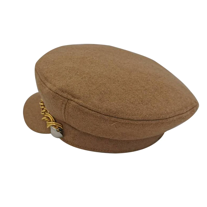 Кепка-берет Женская восьмиугольная однотонная теплая с золотыми цепочками |