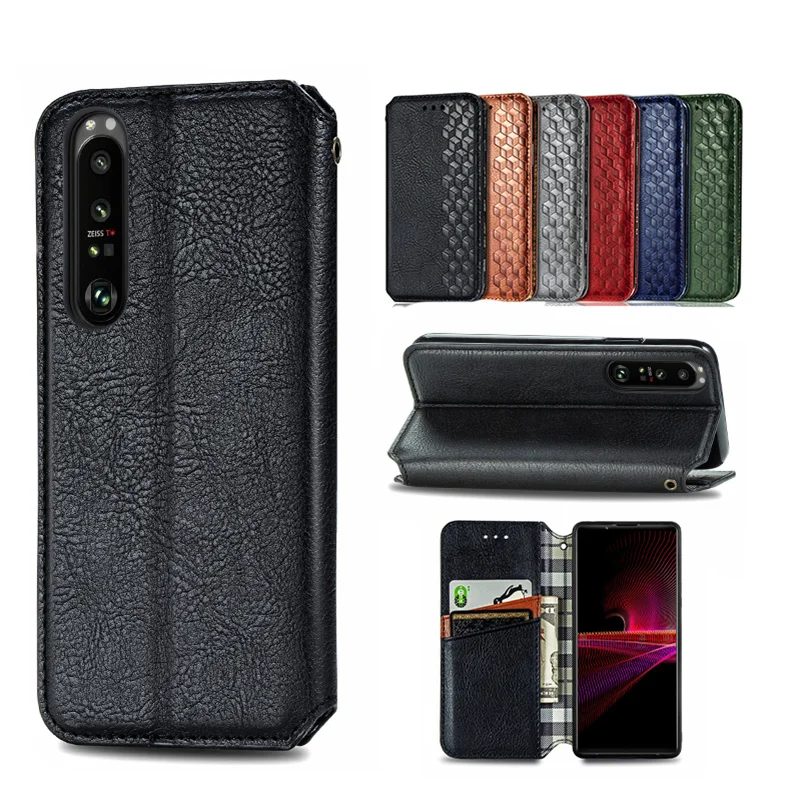 

Embossed Retro Leather case For SONY Xperia 10 5 1 ACE XZ4 Mini2 II III Plain Classic Business With Card Pocket Phone Cases