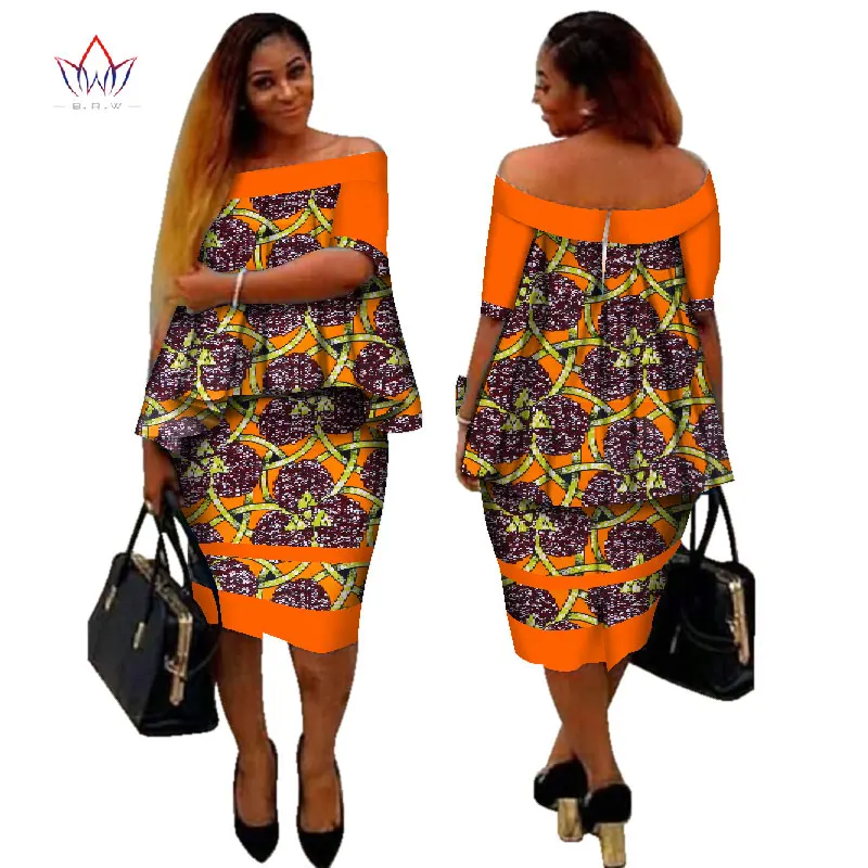 Африканский dashiki печати Женская одежда Двойка Топы корректирующие и Для тела кукурузы юбка Дизайн Мода г. плюс Размеры bintarealwax WY2890