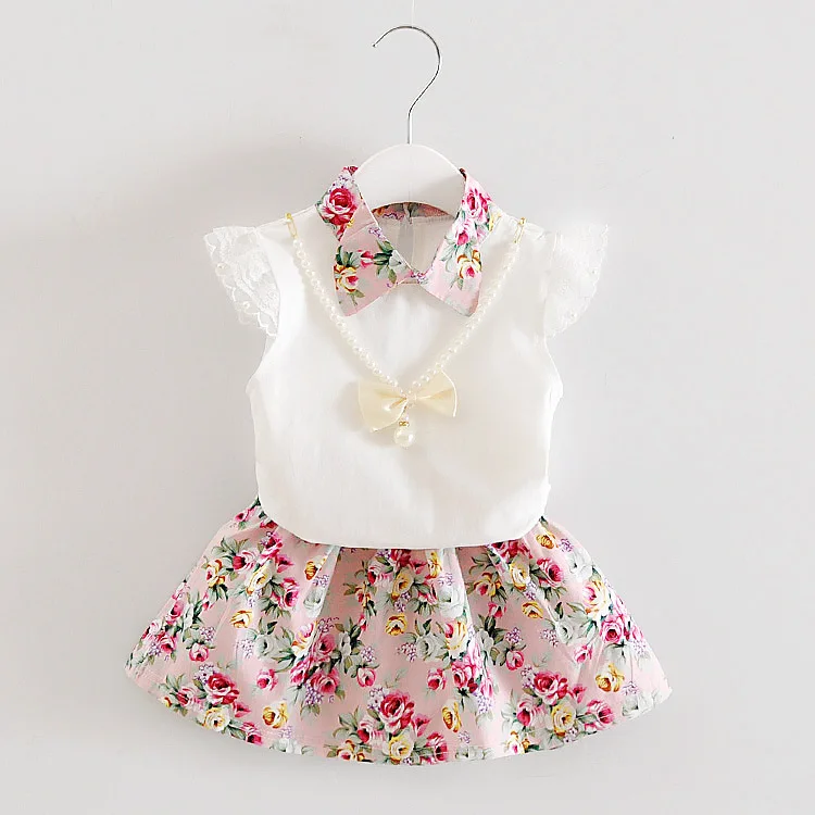

1set girls Summer outfits 6m 12m 2T 3T Toddler kids baby girls outfits cotton Tee+dress outfits clothes girls floral dress
