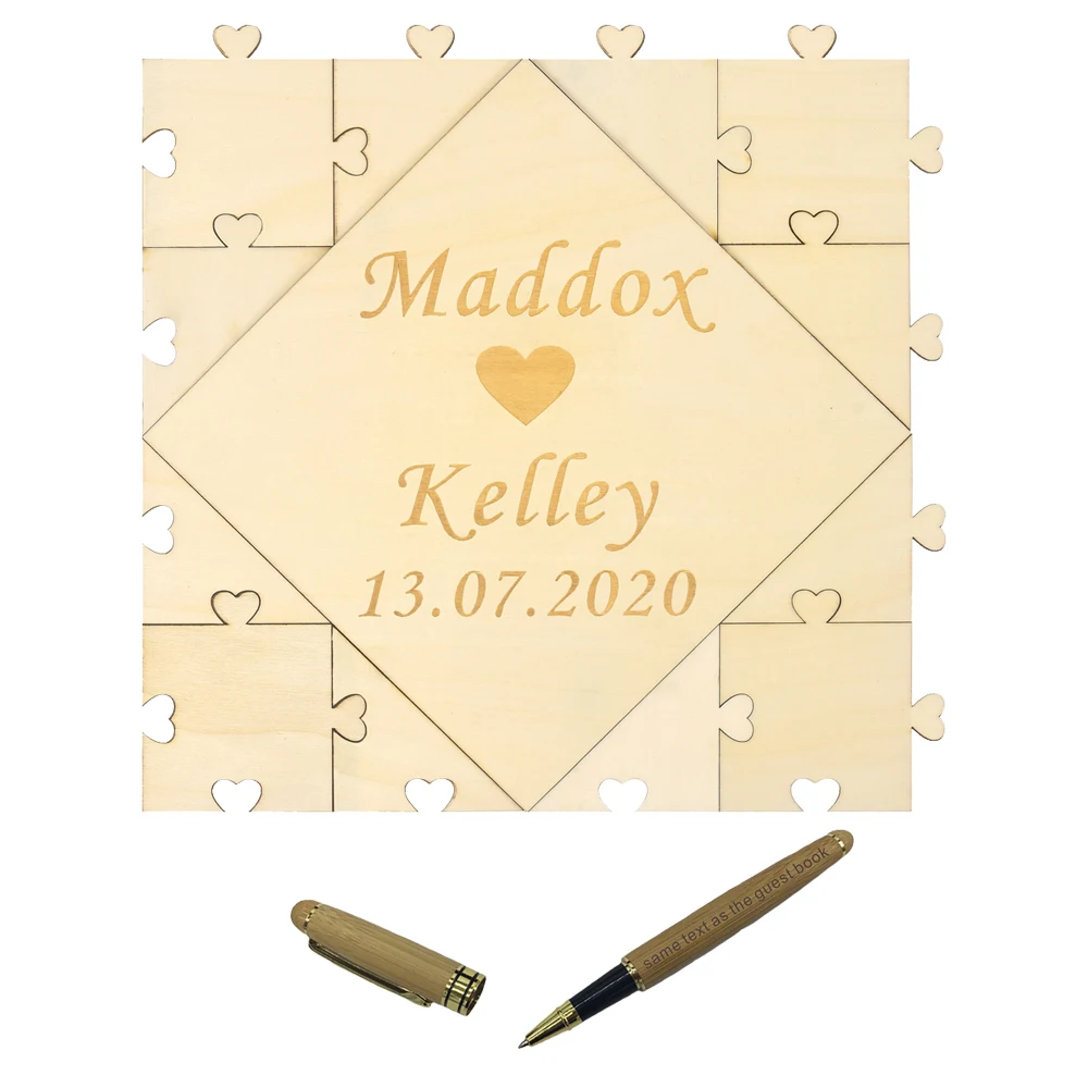 

Personalized Engraved Wedding Wood Guest Book Square Puzzle Gusetbook Bamboo Pen Set Engraved Party Wedding Gift Favor