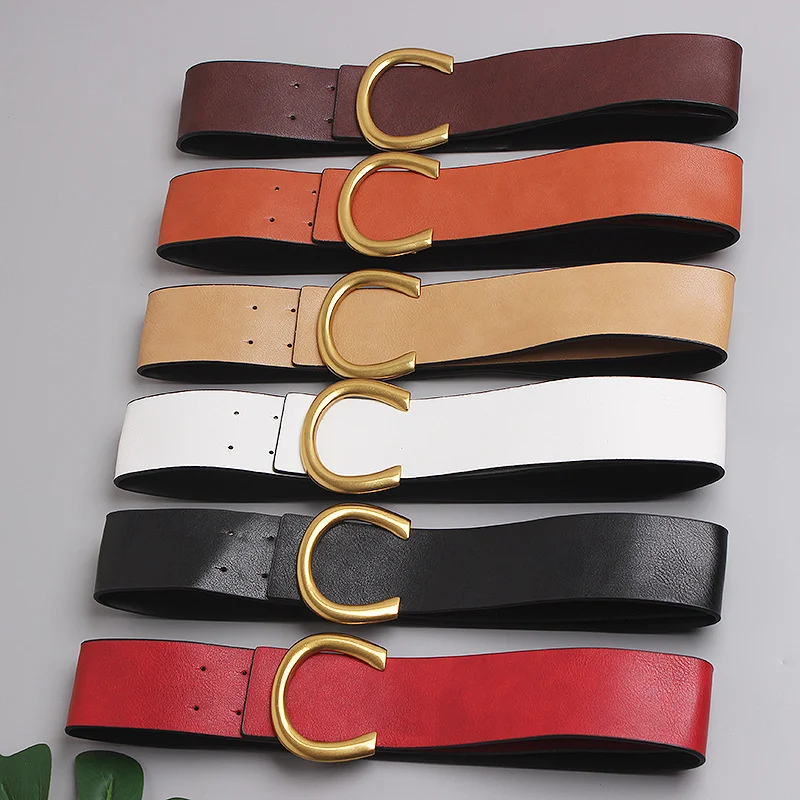 

Genuine Leather Corset Belt European Designer Stylish Waistband Cowskin Real Leather Female Waist Strech Belt