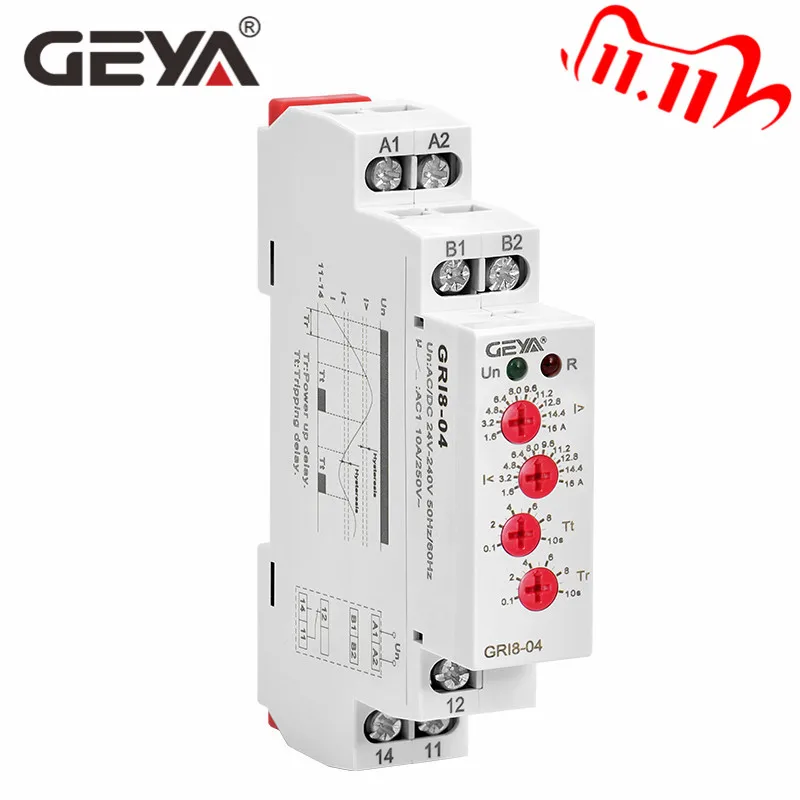 GEYA GRI8 04 перегрузки по току и современному монитор 0.05A 1A 2A 5A 8A 16A ток реле