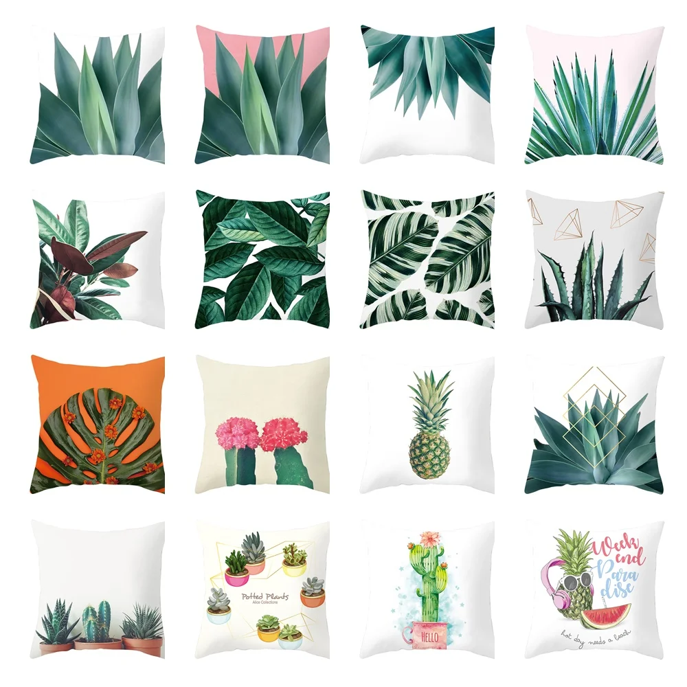 

Tropical Plant Agave Cushion Cover Pineapple Succulents Green Leaves Pillow Case Living Room Home Decoration Sofa Pillowcase