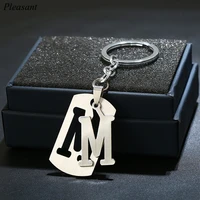stainless steel 26 letter keychain hollow design key ring bag car pendant fashion couple commemorative gift key chain