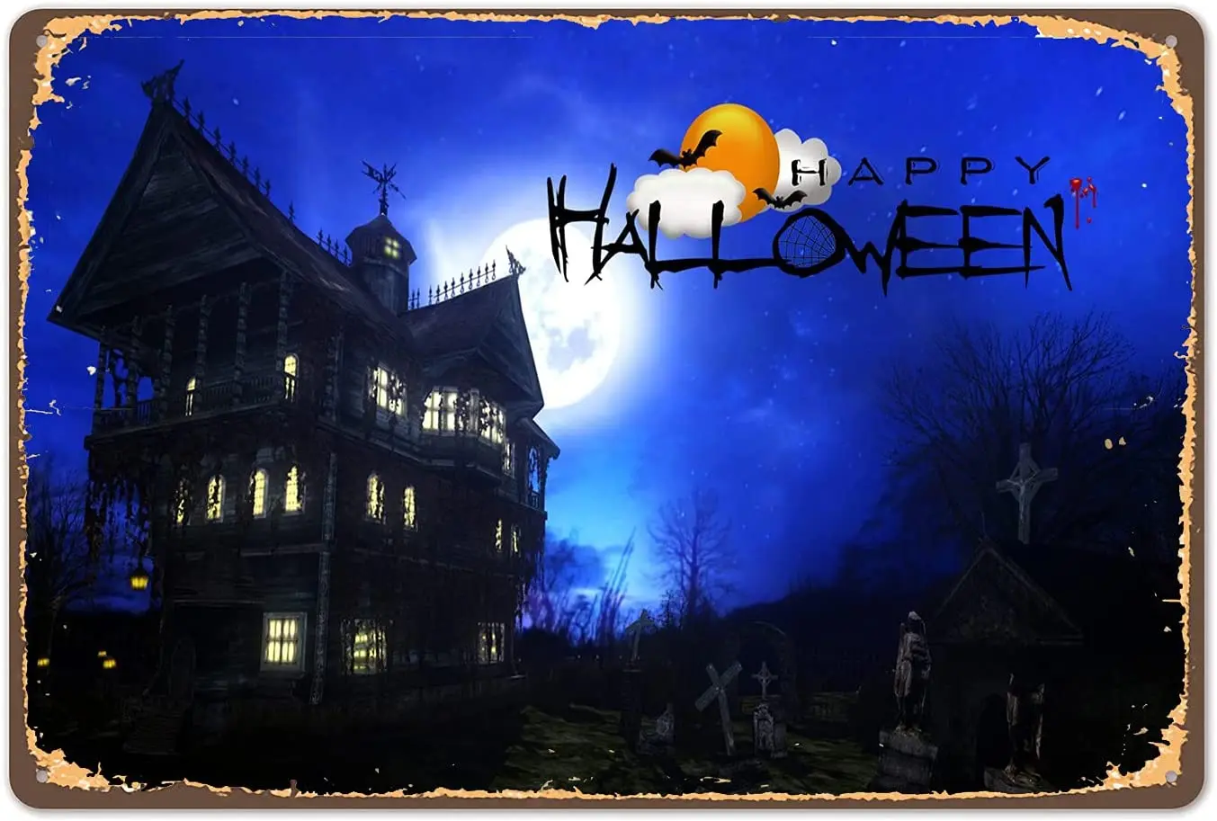 

Металлический жестяной знак Счастливого Хэллоуина с фотографическим знаком, плакат для дома, кухни, бара, Настенный декор