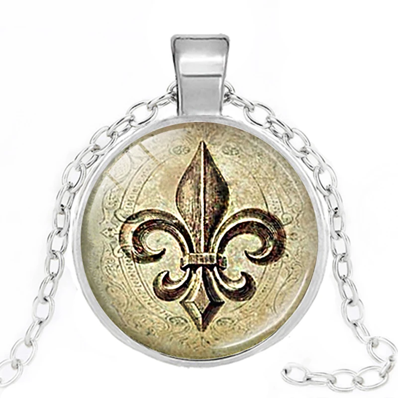 Художественное стекло цветок лилии ожерелья Винтаж Флер де Лис булавки Стекло