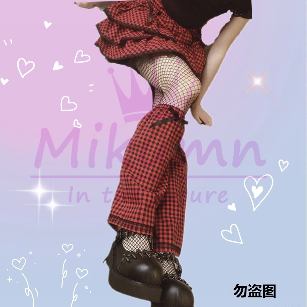 Японская Милая Красная клетчатая юбка в стиле Харадзюку с бантом и высокой