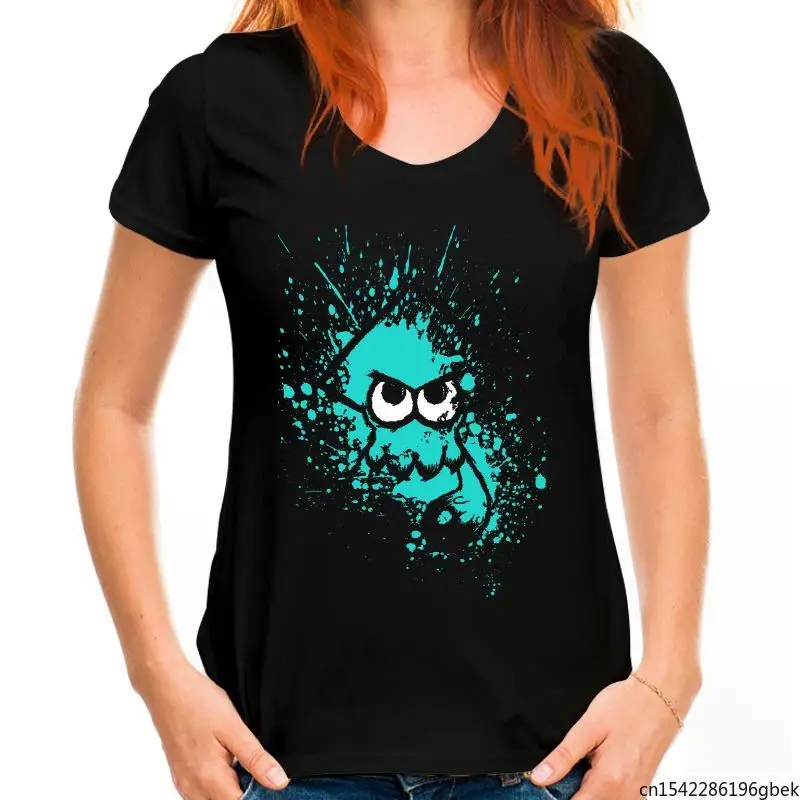 

Black Squid with Blank Eyes on Cyan Splatter Mask Women's T-Shirt