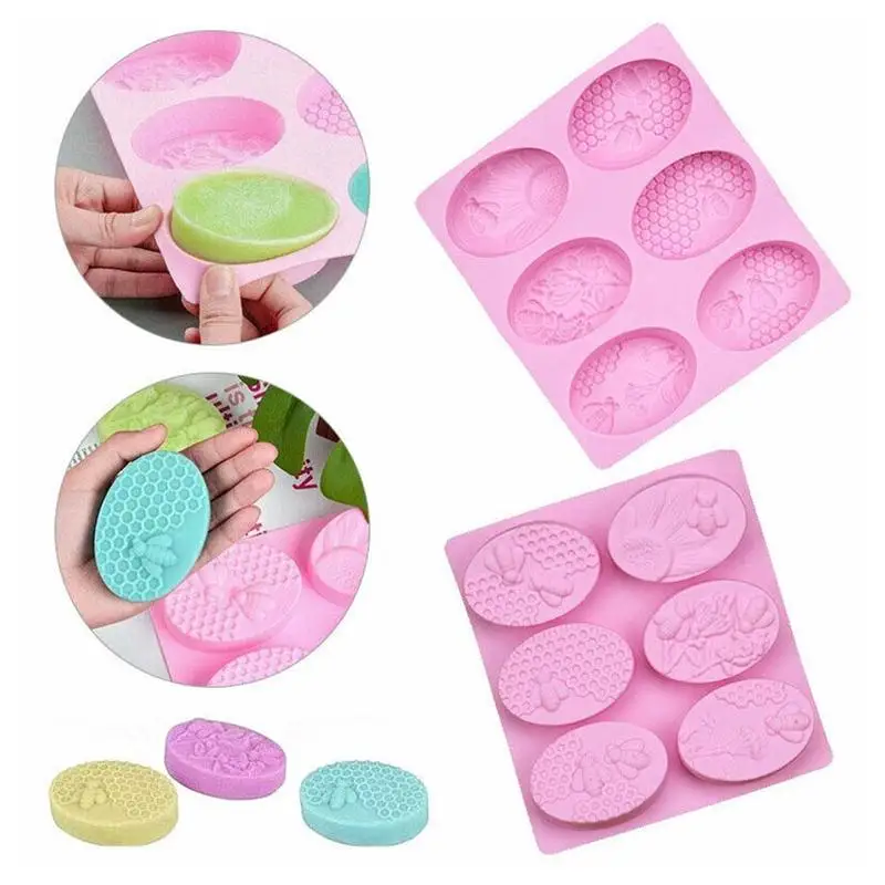 

1pc Honey Bee Silicone Soap Mold diy Handmade Craft 3D Soap Mold Silicone Rectangular 6 Forms Soap Molds For Soap Making