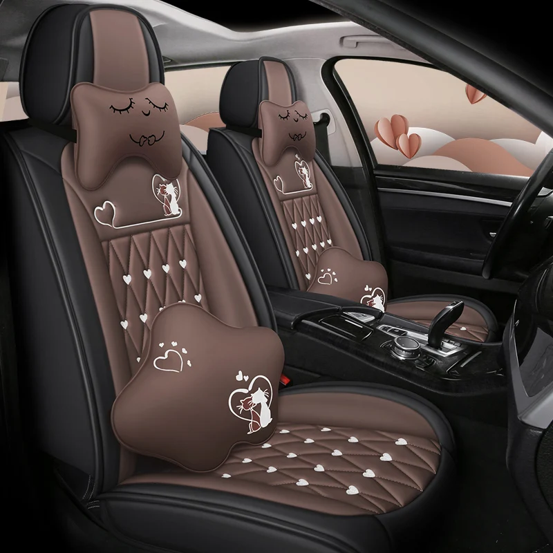 

Luxury leather set 5 seats complete car seat covers with universal linen cushion fits for most sedan suv small truck