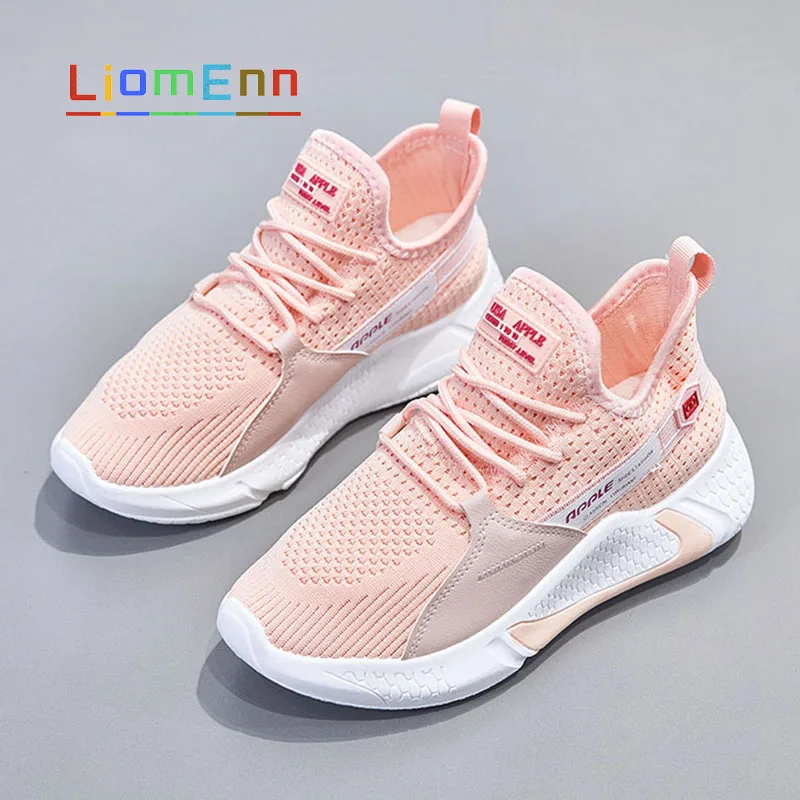 

Кроссовки женские дышащие, спортивная обувь для бега, Вулканизированная подошва, теннисные туфли, белые розовые желтые, лето 2021