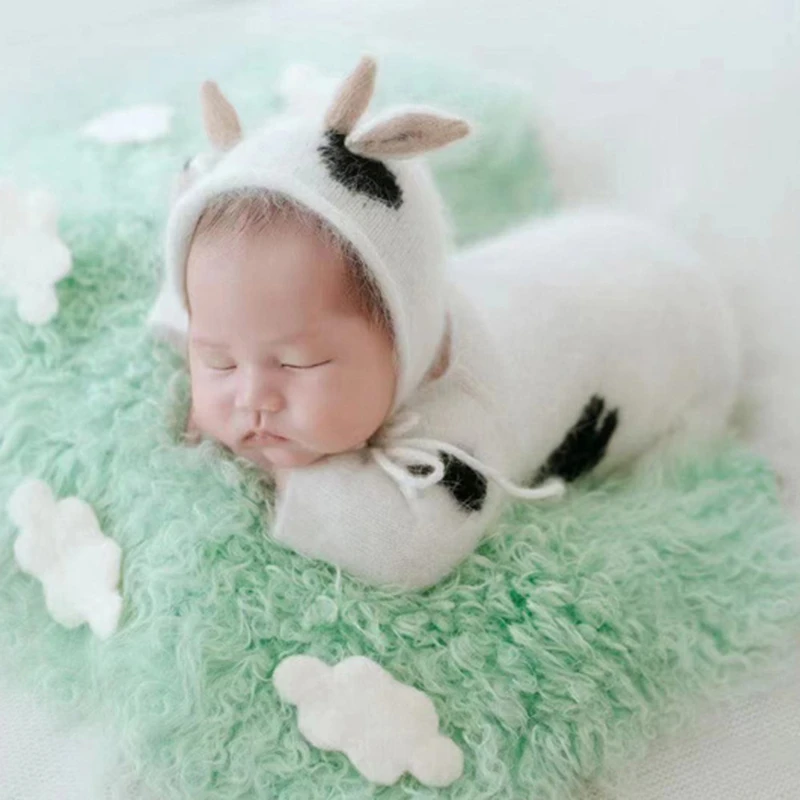 Newborn Photography Clothing Ox Horn Hat+Jumpsuit+Doll 3Pcs/set Baby Photo Prop Accessories Crochet Outfits Infant Shoot Clothes