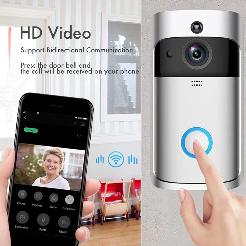 V5 Смарт видео дверной звонок камера WiFi с камерой безопасности 2-сторонний аудио