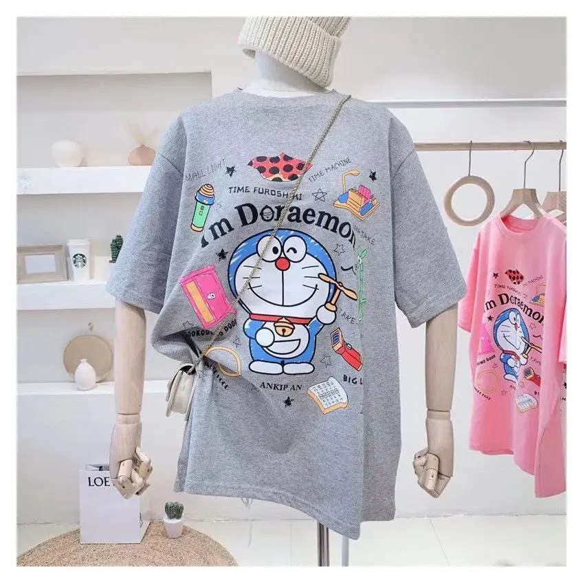 

Short-sleeved T-shirt Women 2021 Summer New Korean Version Full Print Cartoon Loose Large Size Medium and Long Versatile Top