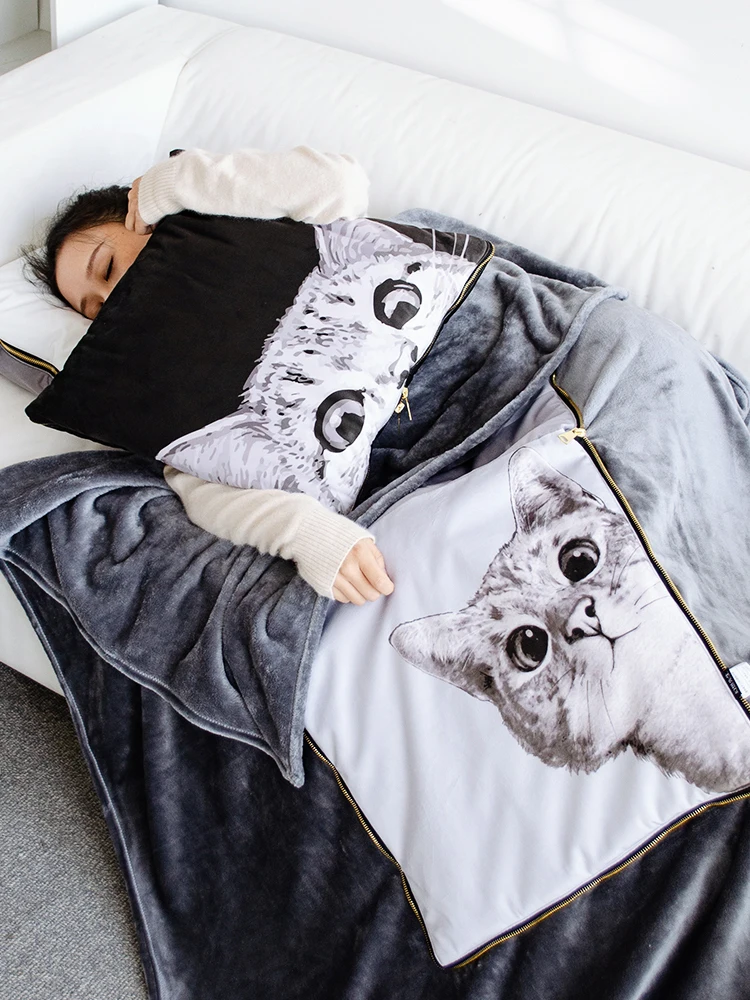 

Подушка для кошек, стеганое одеяло двойного назначения, Офисная Подушка и одеяло для автомобиля, утолщенная зимняя подушка из кораллового ф...