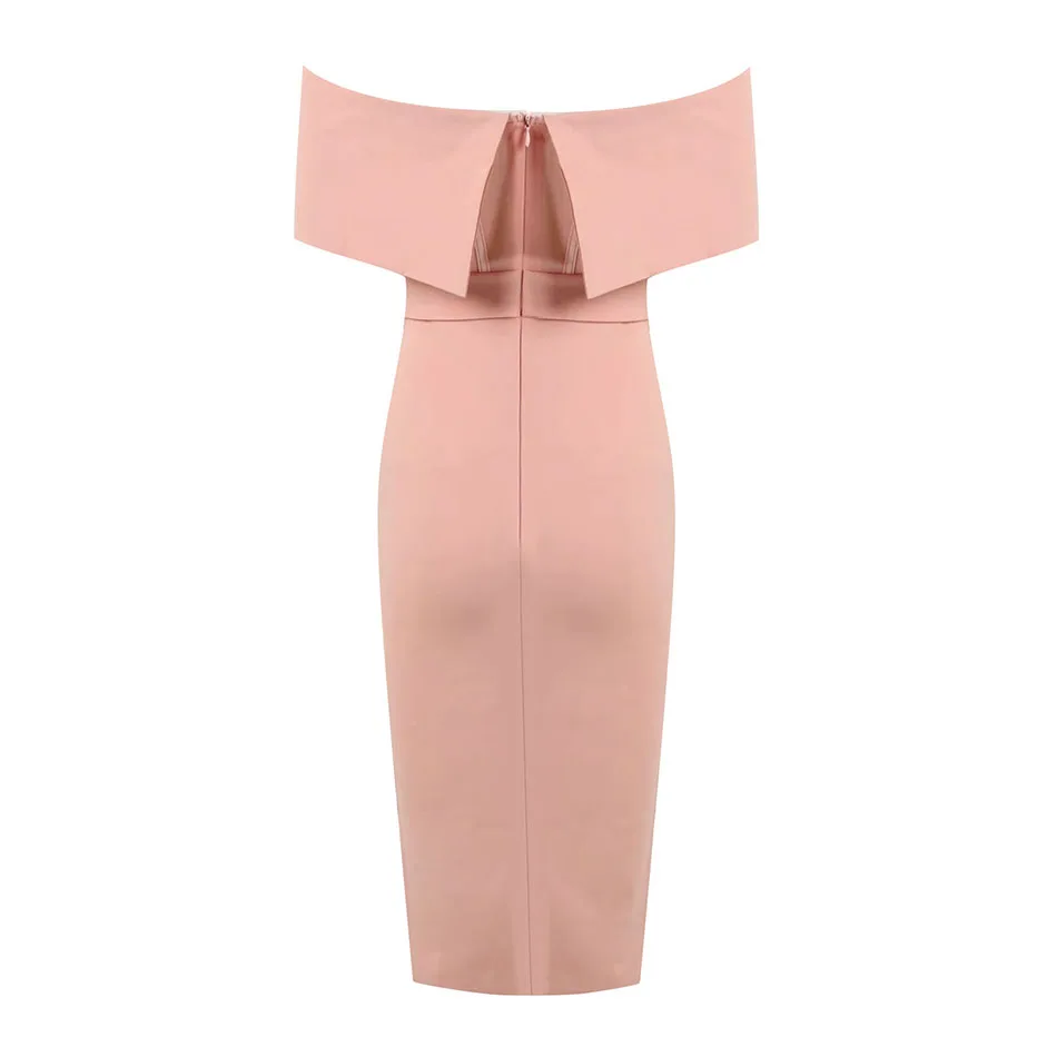 

Slash Neck Sexy Pink Bodycon Dress Women Off Shoulder Split Belt Midi Dress 2020 Summer Fashion