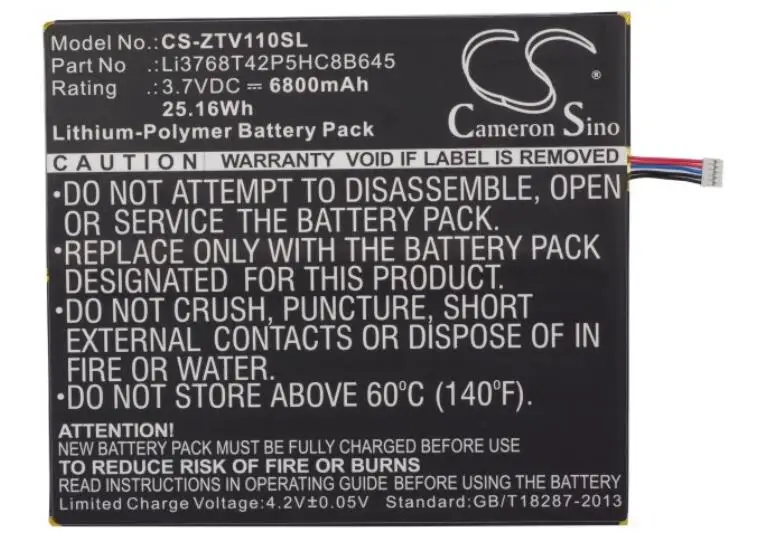 

cameron sino 6800mah battery for ZTE V11 V11A V7E LI3768T42P5HC8B645 Tablet Battery
