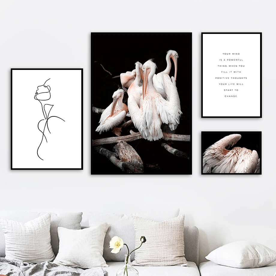 

Abstract Lines Girl Body White Flamingo Wall Art Canvas Painting Nordic Posters And Prints Wall Pictures For Living Room Decor