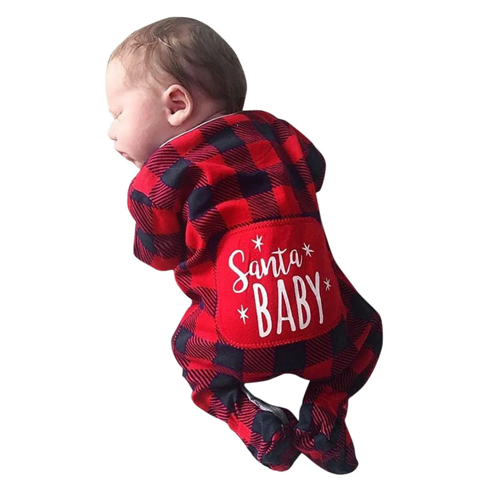 Infant Baby Boys Girls Christmas Santa Xmas Letter Plaid Romper Jumpsuit Outfits New Born Clothes Newborn |