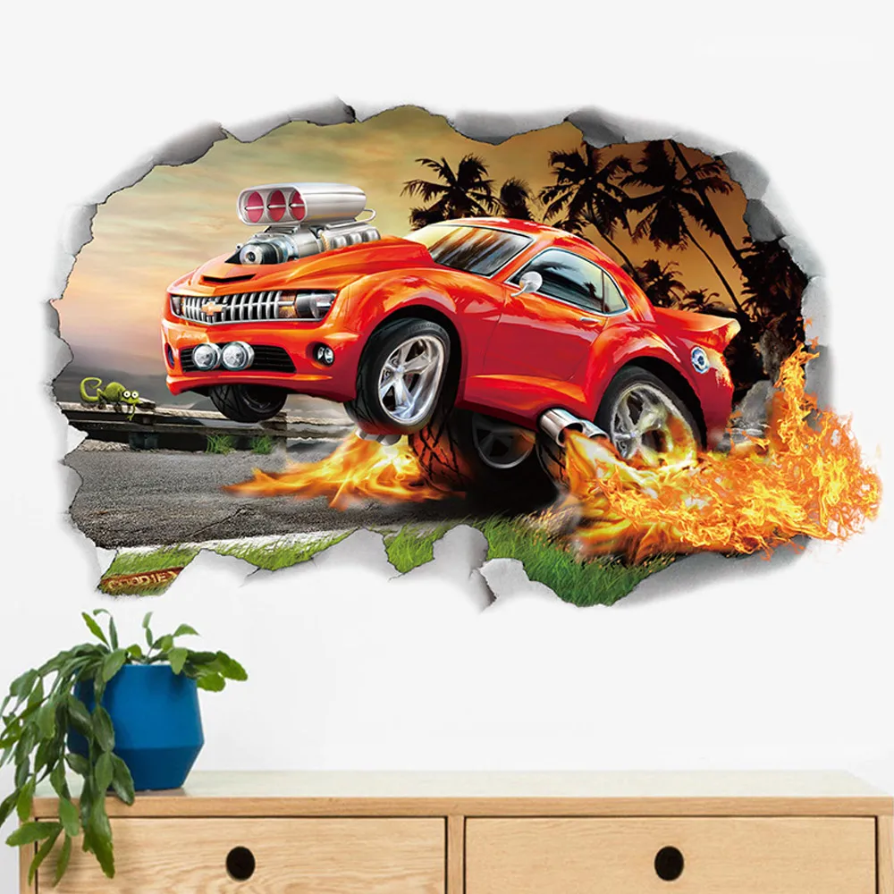 3D Наклейка на стену настенный постер узор автомобиля дверь мультяшное животное