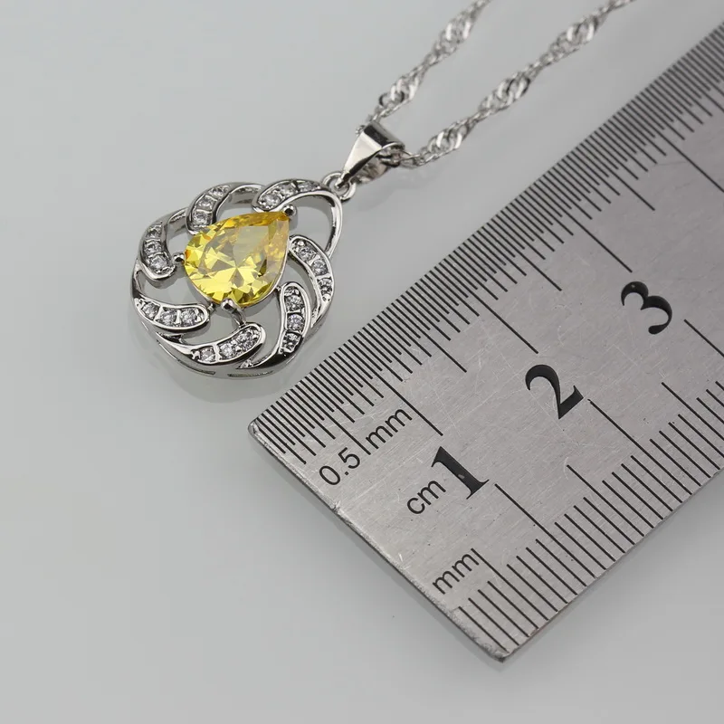 Лидер продаж 11 ослепительные желтые фианиты в форме капли воды серебряные