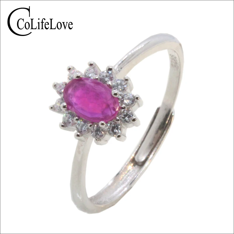 

Classic Silver Ruby Ring for Engagement 4mm*6mm 0.5ct 100% Natural Ruby Silver Ring Solid 925 Silver Ruby Jewelry