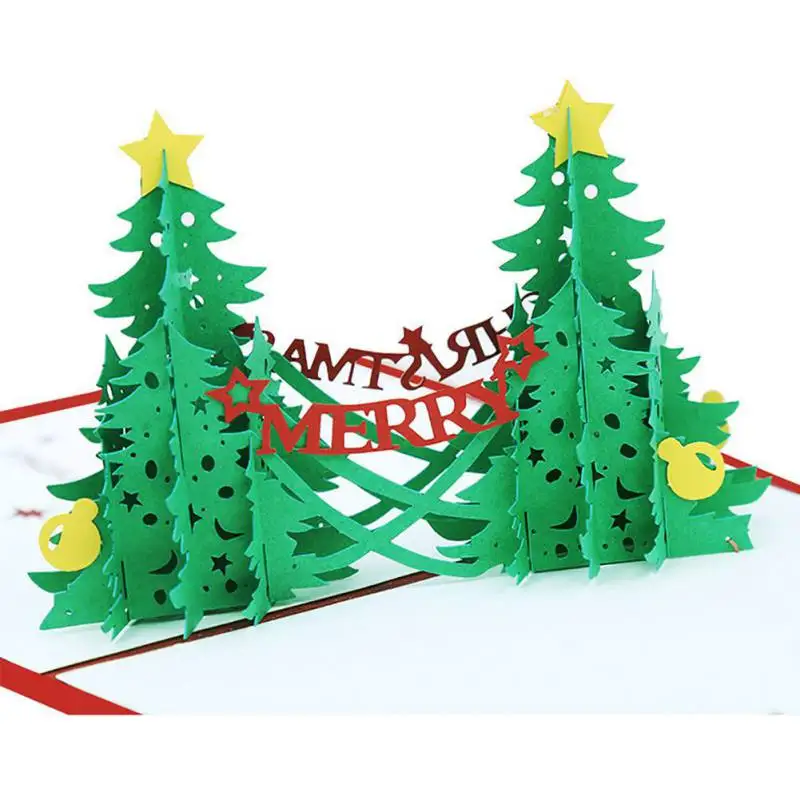 Christmas Cards 3D Pop Up Hollow out Paper Carving Colorful Printed DIY Handmade Invitations Greeting Gift 15 x 15cm | Дом и сад