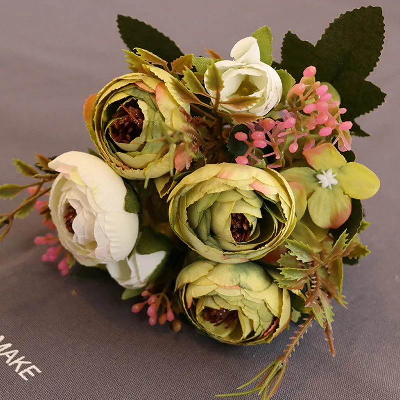 Искусственный чайный розовый Европейский стиль 6 осенних цветов Шелковый цветок