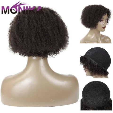Парик Monika, монгольские кудрявые человеческие волосы, парики 8 дюймов, Короткие парики для черных женщин, не Реми, волосы натурального цвета, парики машинной работы