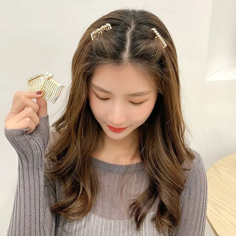 

New Women Elegant Metal Pearls Crystal Hairpin Girls Sweet Hairstyle Braided Hair Combs Headdress Fashion Hair Accessories