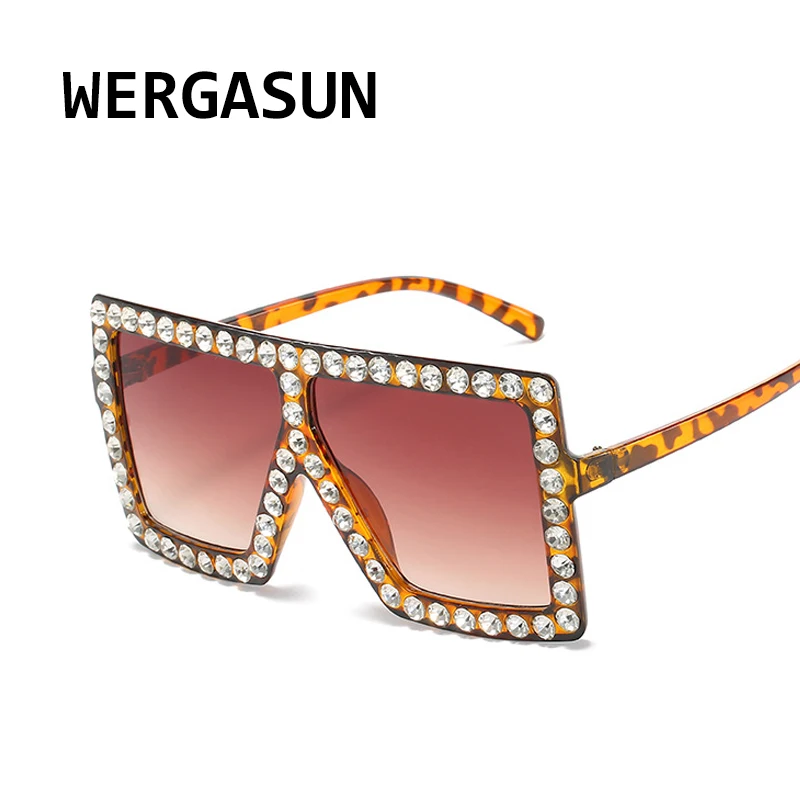 Большие квадратные Красочные Солнцезащитные очки WERGASUN с бриллиантами для женщин