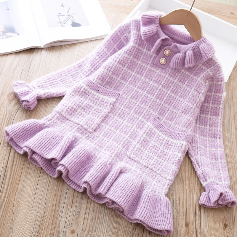 Вязаное платье-свитер для маленьких девочек пуловер детская теплая одежда
