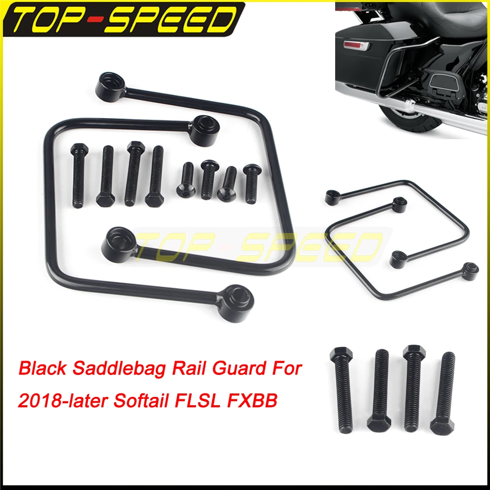 

Black/Chrome Saddlebag Rail Guard For Harley Softail Slim FLSL Street Bob FXBB 2018-2021 Saddlebag Support Mount Bar 90201777