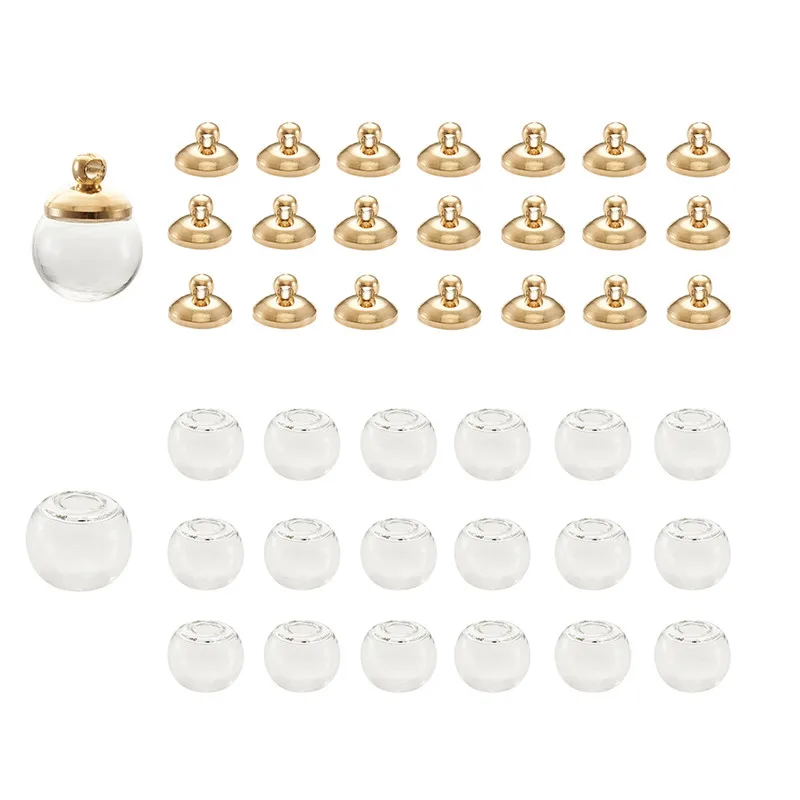Golden Pandahall 1 комплект круглые механизированные выдувные стеклянные бусины в виде земного шара с латунными балками для Подвеска для ювелирных изделий 8 10 12 14 16 18 м - Цвет: Golden