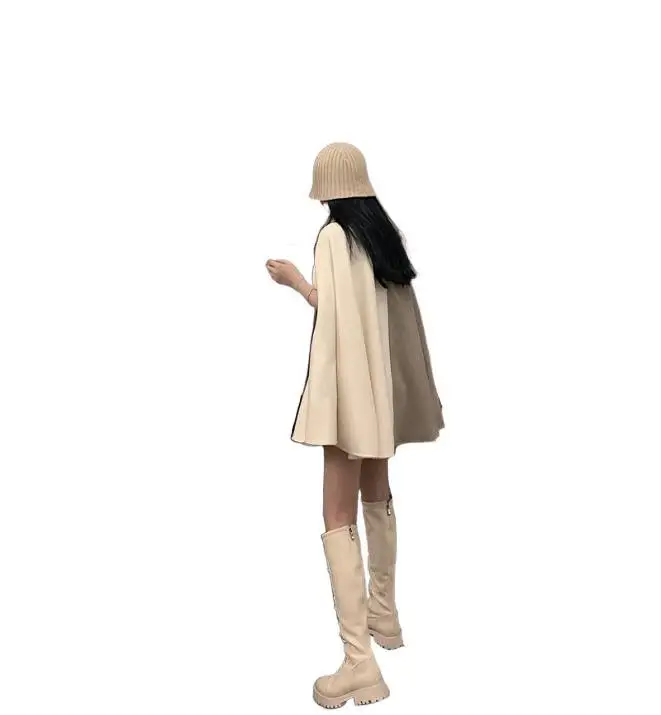 

Gothic Women Wool Cape Coats Loose Casual Outerwear High Street Stylish Autumn Winter Warm Overcoat Female Top Coat
