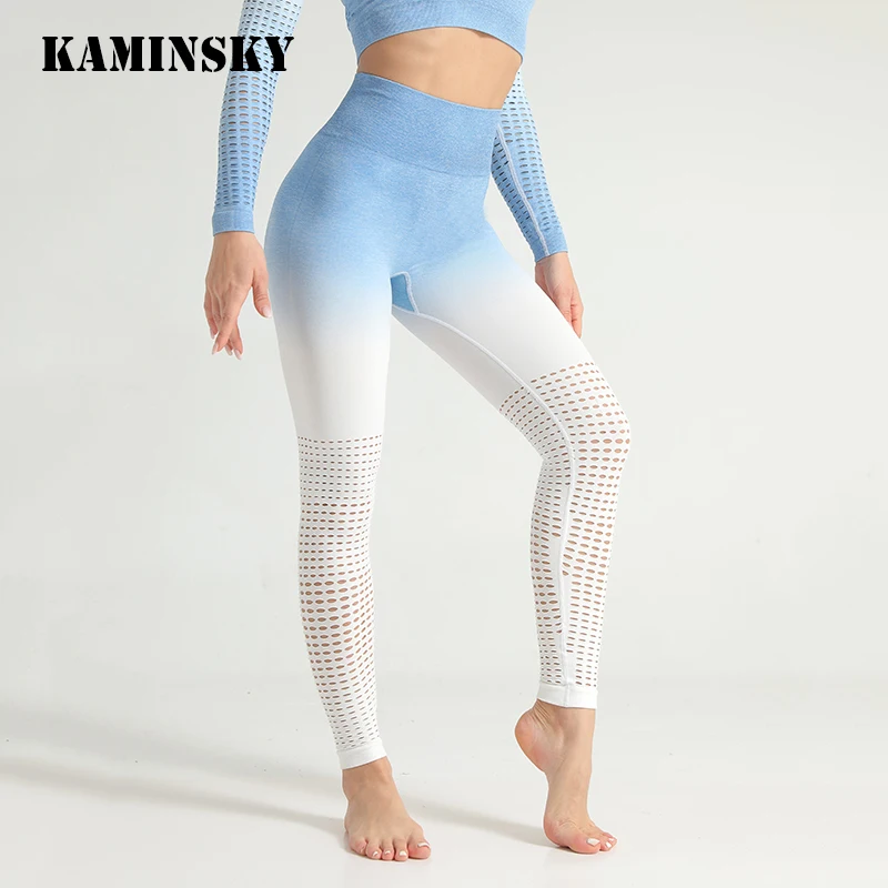 Kaminsky бесшовные леггинсы с высокой талией женские леггинсы для спортзала супер эластичные штаны для фитнеса тренировки пробежки градиентные брюки