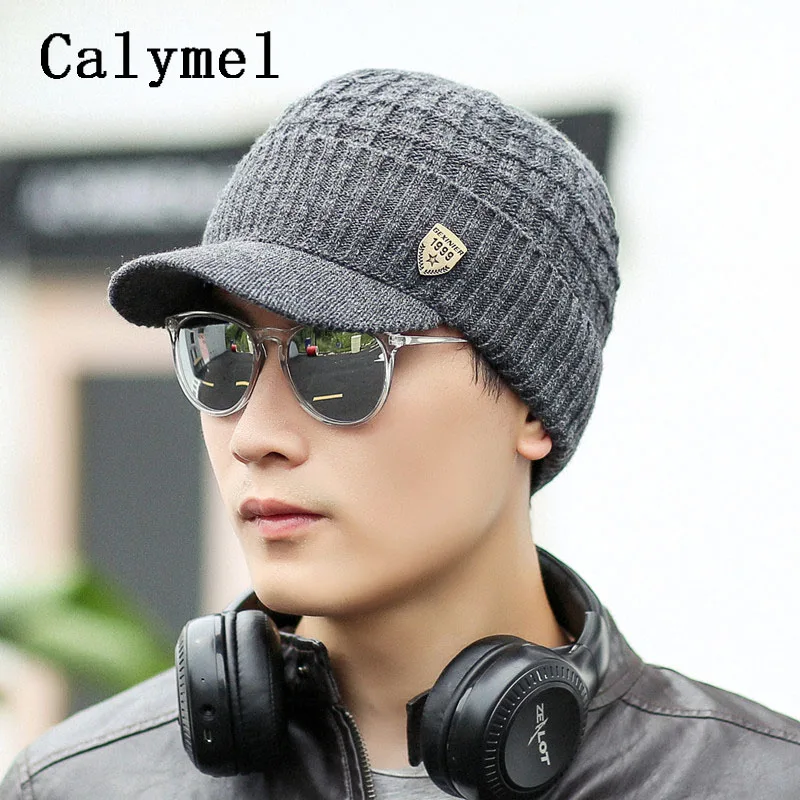 Мужская однотонная бейсболка Calymel модная зимняя Мягкая шерстяная вязаная шапка