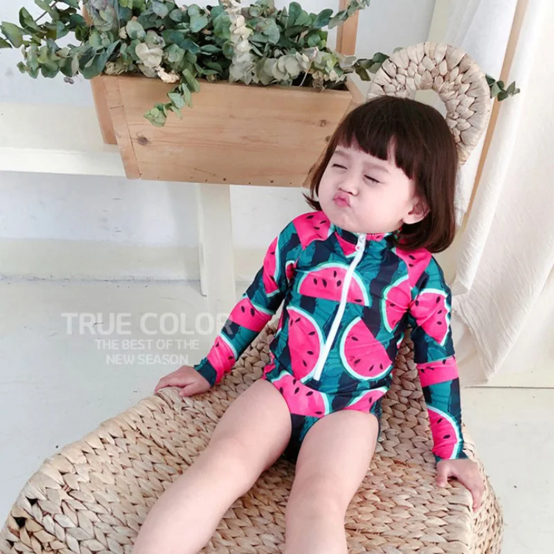 Детский слитный купальник для девочек пляжная одежда с длинным рукавом надписью