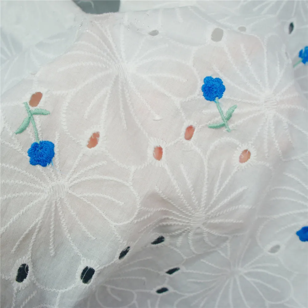Пустотелая декоративная кружевная ткань Daisy Floral из хлопка с голубой вышивкой для создания бохо-платья, свадебного платья и блузки.